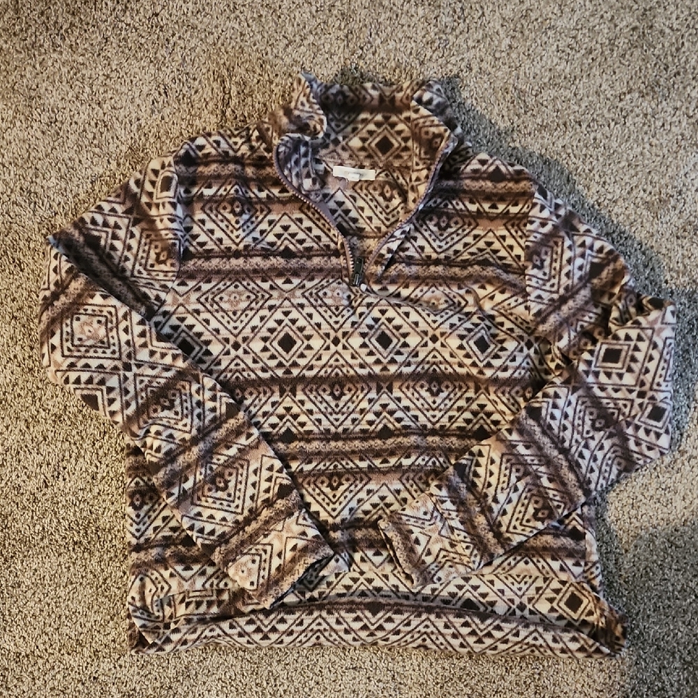 Maurices Brown and Cream Aztec Zip Sweater